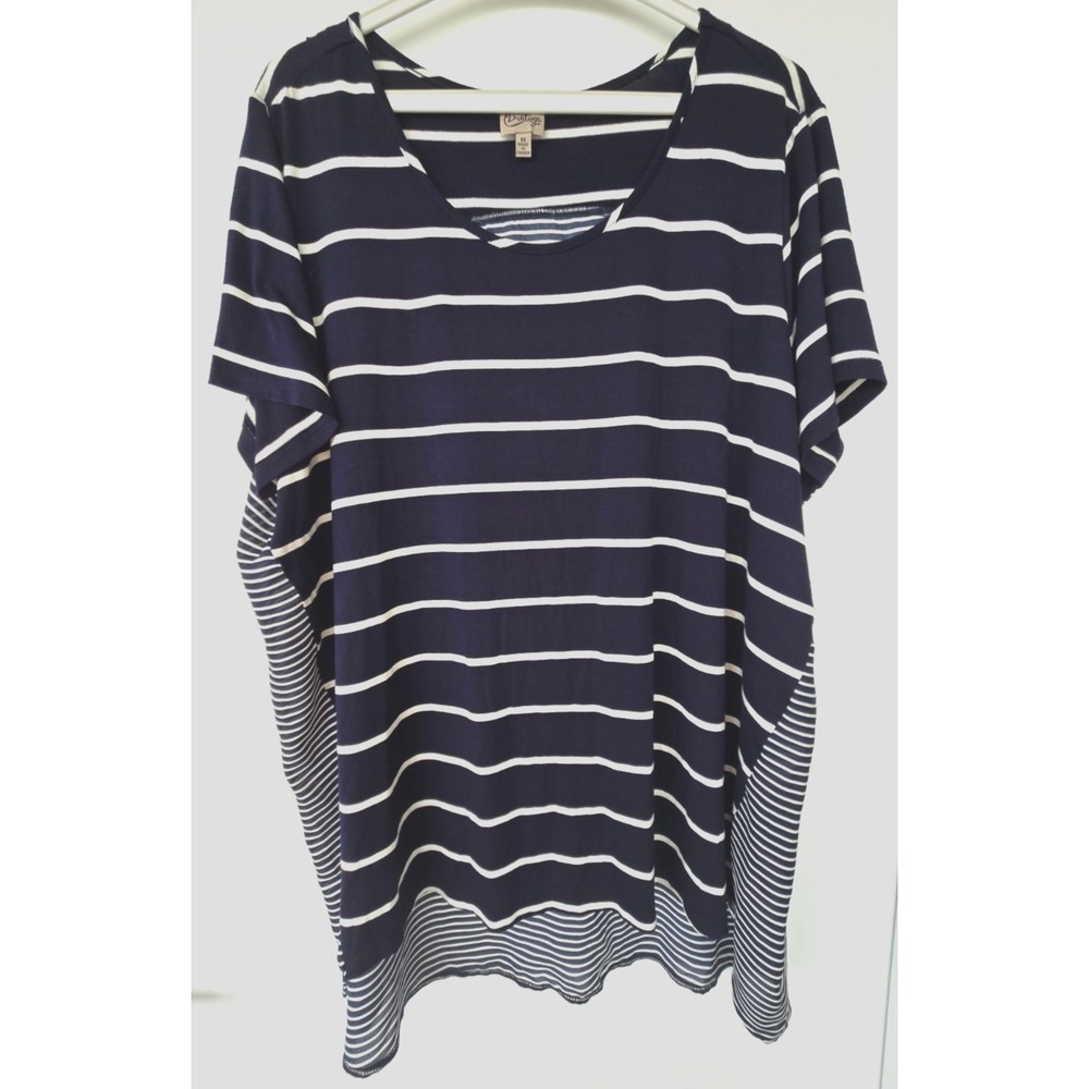 Como Vintage W's Top 2XL Canada Made Navy Blue White Stripe Sheer Nautical Minim